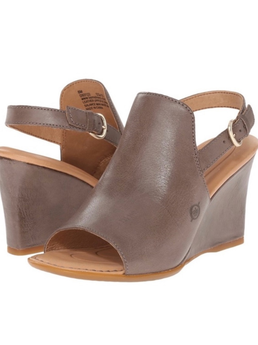 Born Brown Bevi Wedge Peep-Toe Sandal Heels Women’s Size 9M $140